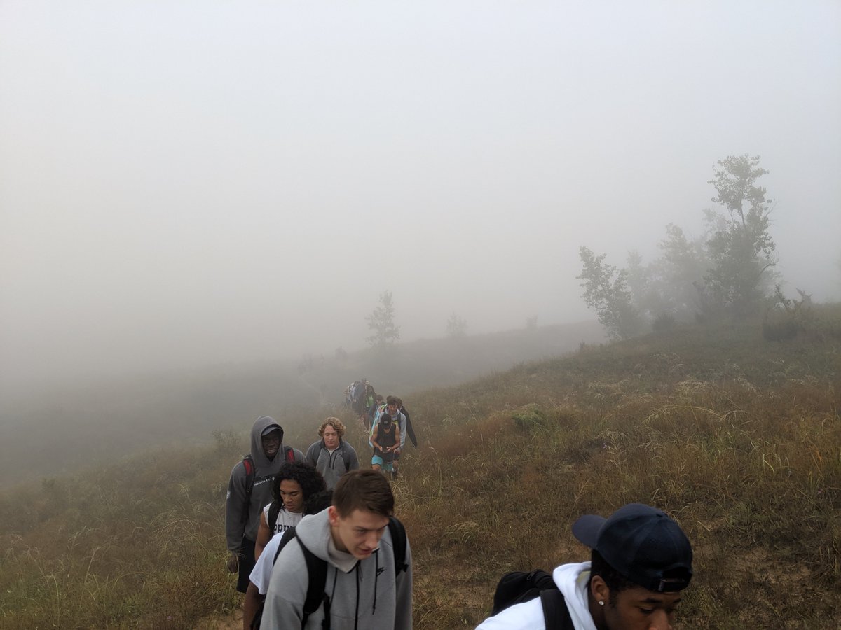 SmellyRebel's tweet image. It's a foggy morning on the Sleeping Bear Dunes. #prinprogress #SeniorRetreat