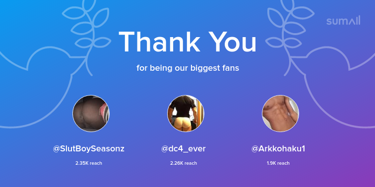 Our biggest fans this week: SlutBoySeasonz, dc4_ever, Arkkohaku1. Thank you! via https://t.co/uVkIgYdaax