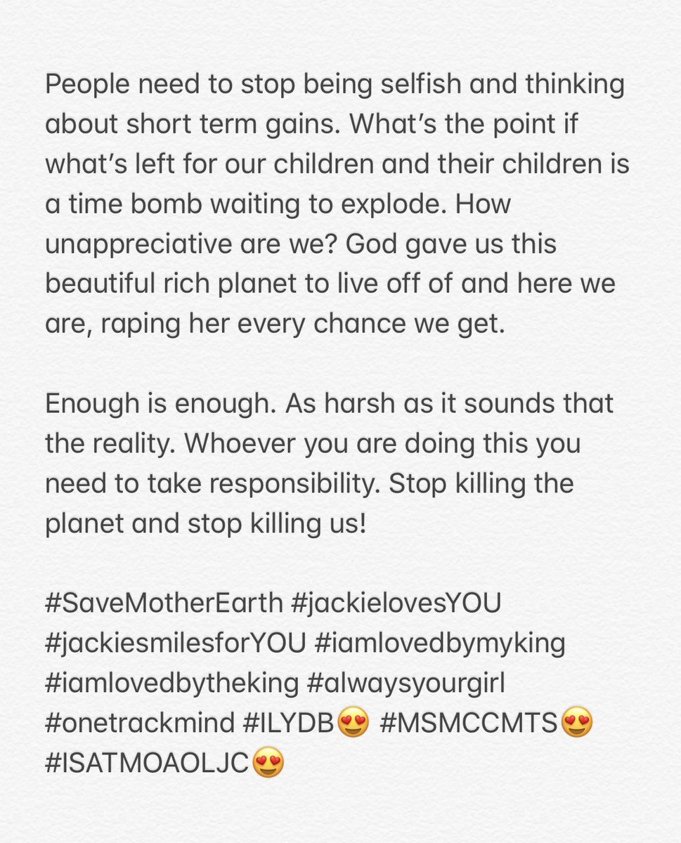 jaclyn_victor's tweet photo. If you feel what I feel please MAKE SOME NOISE! This issue has been going on for far too long.
#SaveMotherEarth #IWantCleanFreshAir
#jackielovesYOU #jackiesmilesforYOU #iamlovedbymyking #iamlovedbytheking #alwaysyourgirl #onetrackmind #ILYDB😍 #MSMCCMTS😍 #ISATMOAOLJC😍 https://t.co/bPEAaaWWuC