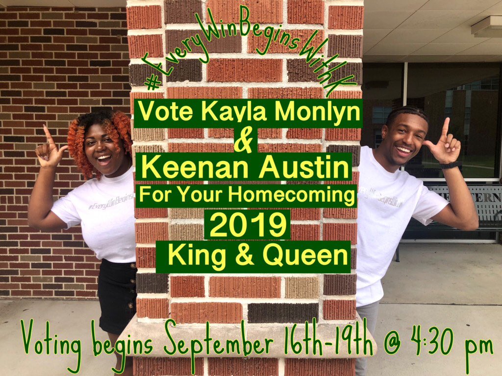 KJAustin21's tweet photo. Hey Lions!
Here it is, the most anticipated week
Keenan Austin wants to be your King &
Kayla Monlyn wants to be your Queen You have from Today until Thursday at 4:30, To pick this winning team
You can vote on LEOnet or with SGA
But always remember!#EveryWinBeginsWithK👑 https://t.co/Q6ReIlSN4Z
