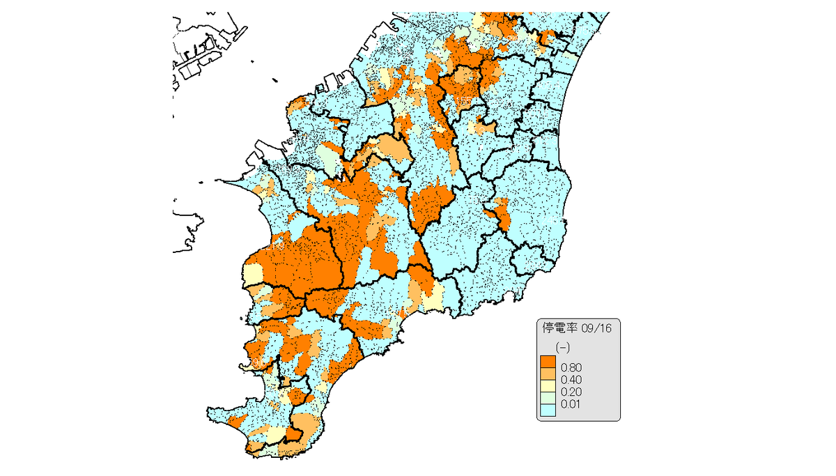 Sken 9 16 40 千葉県 停電している地区数の変化 地区は 市町村より細かい地域区分 停電情報 千葉県停電
