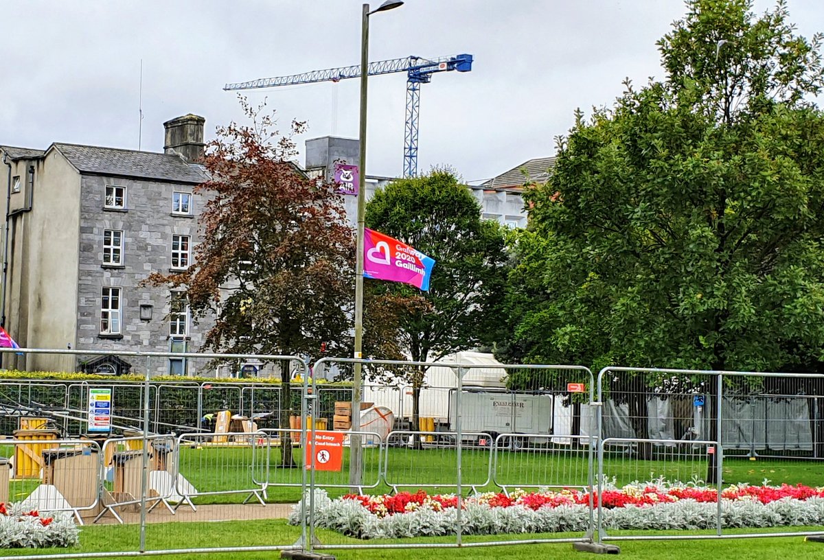 Oh dear.  #Galway2020 flags flying at half-mast all over Eyre Square.