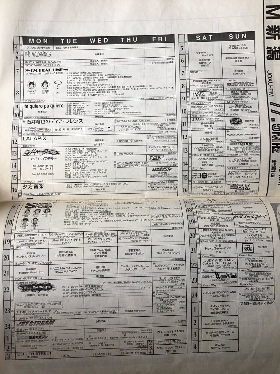 Rest うちの実家にある 最古のラジオ番組表 表紙とかはもう残ってないがおそらく1998年秋号 我らがfm新潟と Bsn ラジオ まだ夜ワイドがミリオンナイツの時代 何気にfriday Catはもうやってるって言う Rest うちの実家にある 最古のラジオ番組表 表紙とかはもう残ってないがおそらく1998年秋号 我らがfm新潟と Bsn ラジオ まだ夜ワイドがミリオンナイツの時代 何気にfriday Catはもうやってるって言う