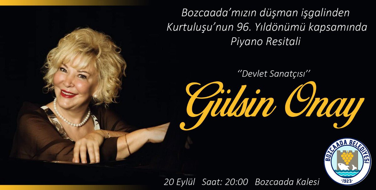 Bozcaada konserime beklerim dostlarımı Perşembe akşamı, 20 Eylül saat 20’de..
@bozcaadabld #gülsinonay #konser #bozcaada