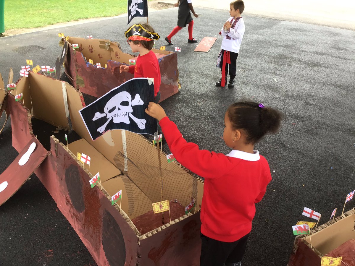Stpcardiff's tweet photo. Check out our Pirate Ships. Our amazing crew have done a great job! #jollyrodger #anchorsaway #stpcardiffyear2 https://t.co/P1GyaxUwAl