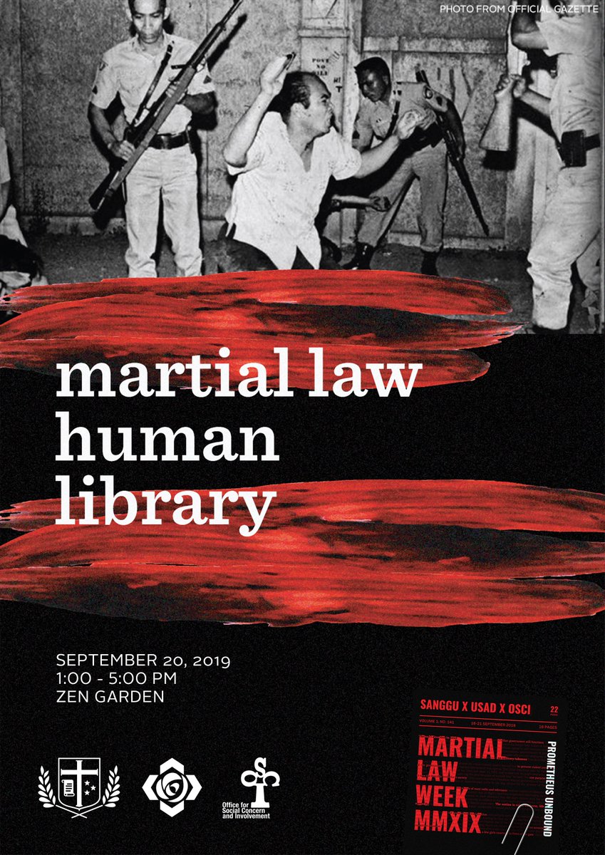 admusanggu's tweet photo. @SOHSanggu The second initiative of the second day of Martial Law Week 2019: Prometheus Unbound is from @USADadmu. 

The Martial Law Human Library features speakers who lived during the Era of Martial Law who will share their experiences in an intimate one-on-one session with students. https://t.co/AMeF7hiJ3h