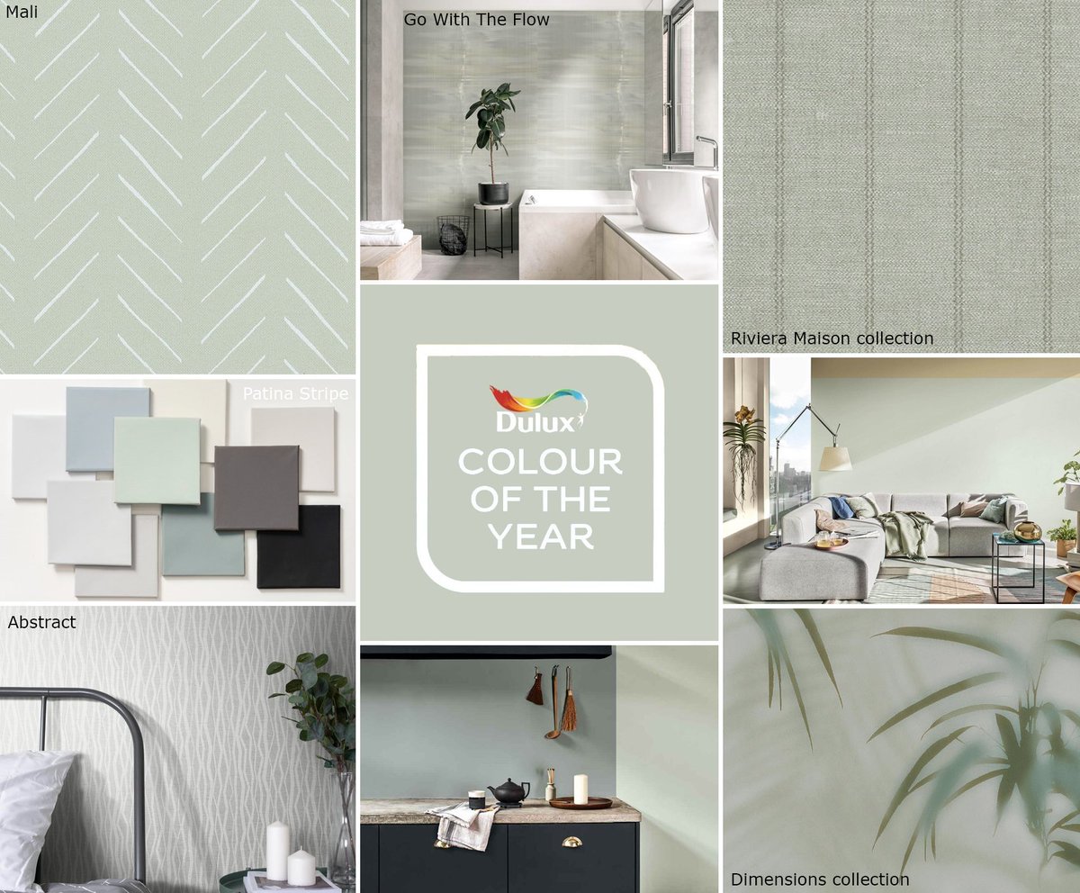 How would you use <a href="/duluxuk/">Dulux UK | Colour & Inspiration</a>'s Colour of the Year 2020 Tranquil Dawn? Looking for some inspiration? Here are some of our #wallcoverings that complement the soft greenish-grey colour perfectly! Discover more: bit.ly/2lWNIwS #interiordesign #COTY20 #dulux