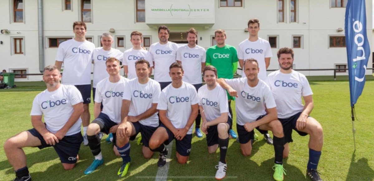 Cboe's tweet photo. Fun, sun and football in Malaga as #Cboe took part in #Interbourse 2019. This year Cboe proudly sponsored the event which saw teams from six exchanges compete for the Interbourse cup https://t.co/LOXxTVIY0r