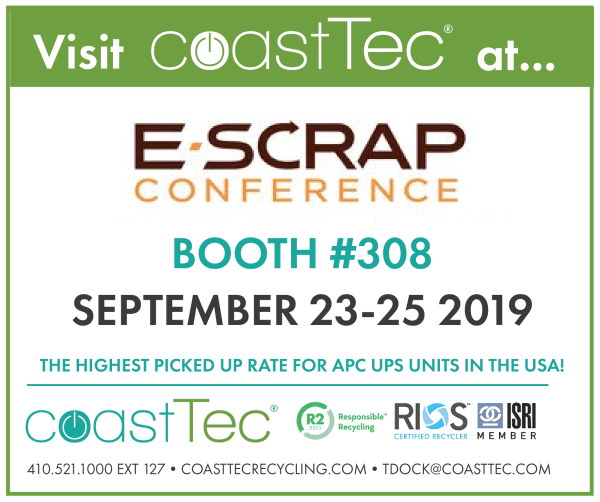 CoastTec's tweet photo. E-Scrap is only one week away! Don’t forget to stop by our Booth #308 to enter our giveaway!
#EScrap #EScrap2019 #EscrapConference https://t.co/bf7uRhbcR9