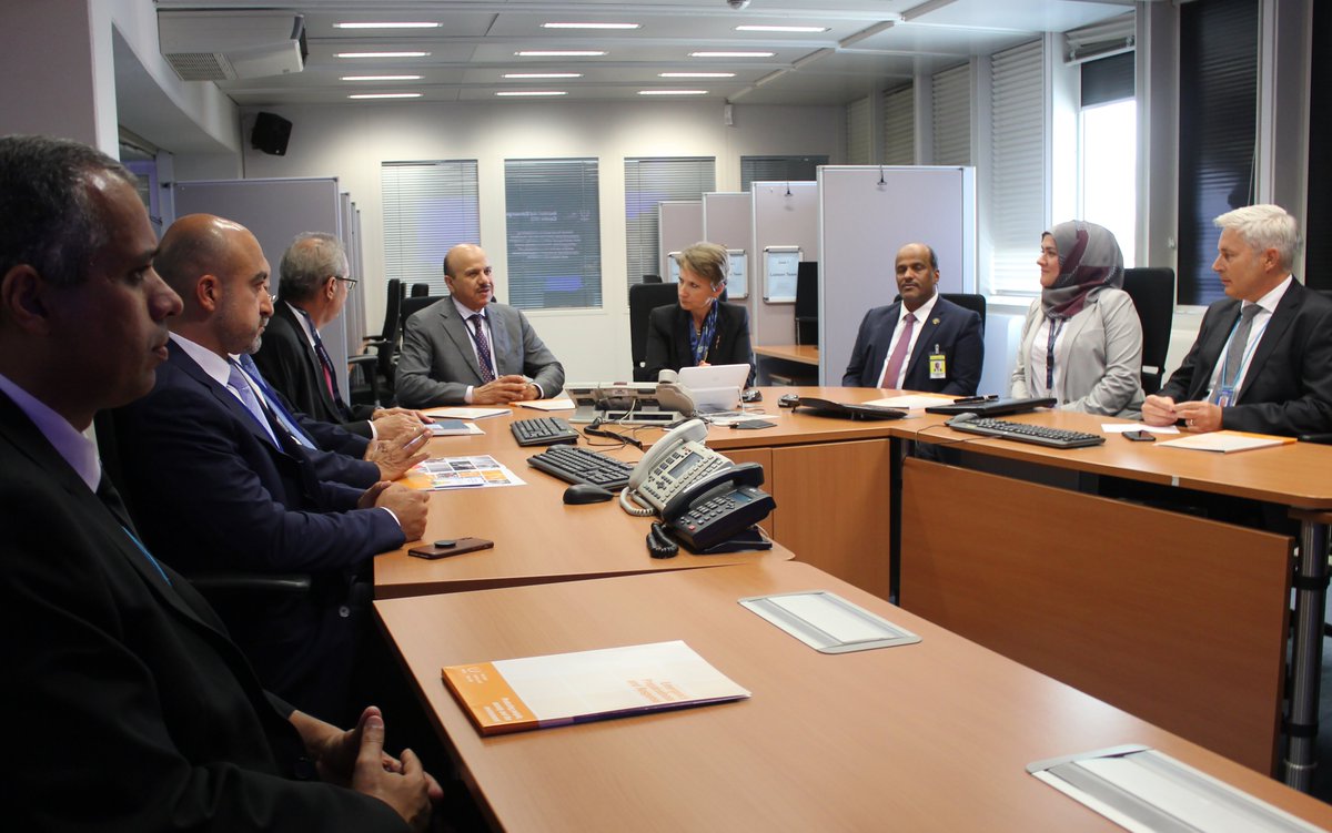 IAEANS's tweet photo. Elena Buglova, @IAEAIEC Head, welcomed HE Abdul Latif bin Rashid Al Zayani, Secretary General of the @GCC, to our operational centre today to brief on the work we do to support #emergencypreparedness and response for #nuclear and radiological emergencies in GCC countries. #IAEAGC https://t.co/qBv5DxolCR