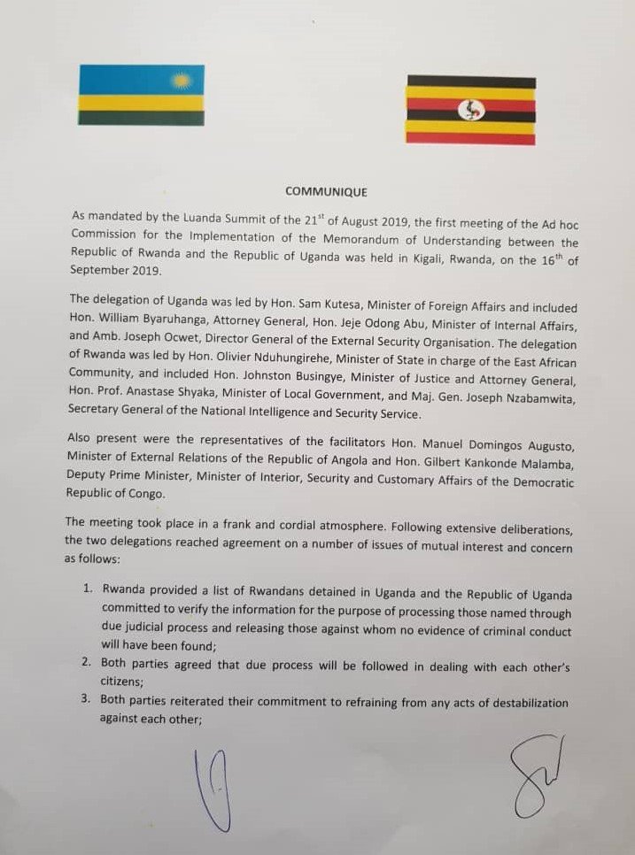 RwandaMFA's tweet image. COMMUNIQUE - The first meeting of the Ad-Hoc Commission on the implementation of the Luanda Memorandum of Understanding between #Rwanda and #Uganda concludes in Kigali.
