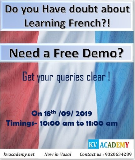 kvacademy1's tweet photo. #kvacademy #studygram #france #learnlanguage #tallycourse #frenchtutor #Frenchcourse #frenchconnection #frenchschools #vasai #vasailocal #French #crashcourse #frenchtuition #learnfrench #studyfrench #frenchlanguage #speakfrench #frenchclass #dmit

Free French Demo.. https://t.co/yIZ8ScBABp