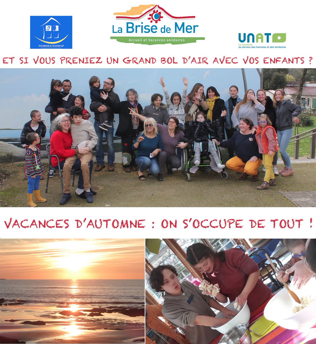 Pour les #vacances d'automne (28-30 octobre), La Brise de Mer, labellisée #Tourisme &amp; #Handicap, propose un séjour à la mer de 3 jours/2 nuits en pension complète à 6 familles ayant un enfant de 3 à 16 ans en situation de handicap. Programme complet ici : labrisedemer.com/vacances-dauto…