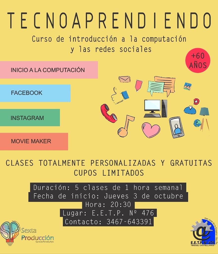 6taproduccion's tweet photo. 💥NUEVO PROYECTO 💥
En el mes de octubre comienza el Curso de Introducción a la Computación y las Redes Sociales "TECNOAPRENDIENDO" 💻📲
Si tenés un familiar o amigo que sea mayor de 60  años no dudes en contarle. 
• El curso es totalmente gratuito y personalizado. ¡Anotate! 💣 https://t.co/ZqBdfIkTjJ