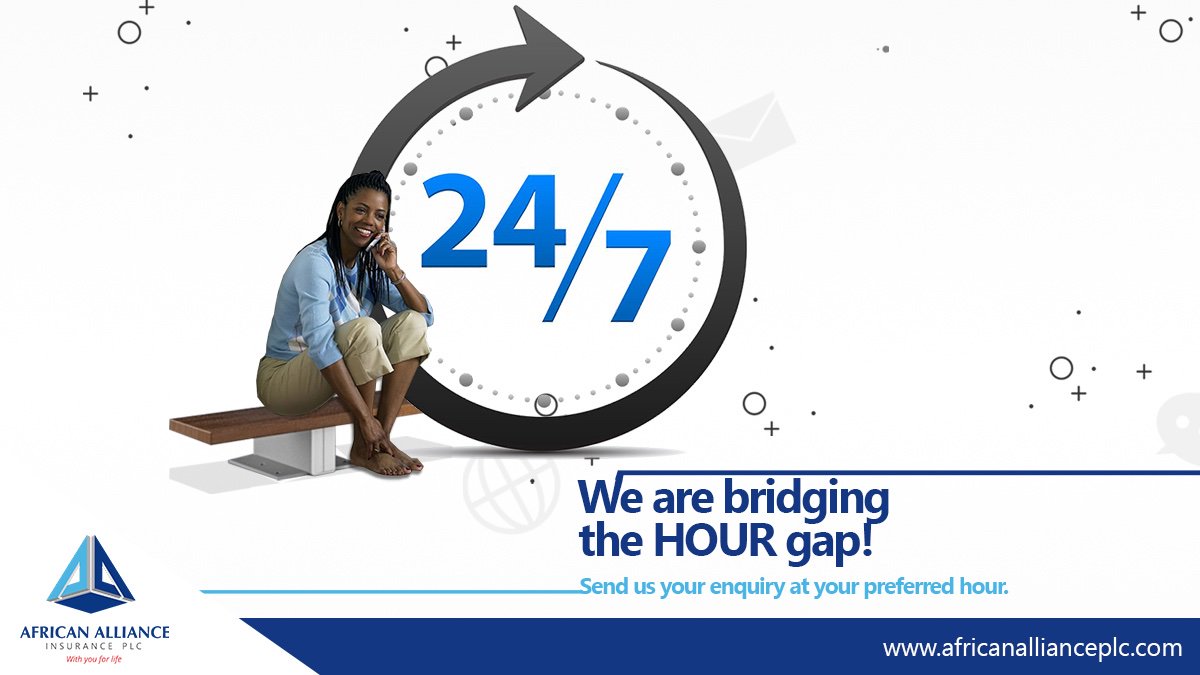 AAInsurancePlc's tweet photo. Thinking of the perfect time to send us your enquiry?
Send at your most preferred hour, we are bridging the HOUR-GAP.
#247WithAA
#247CustomerService
#AfricanAlliance #Insurance #LifeInsurance #CustomerExperience https://t.co/eHhoHDk68X