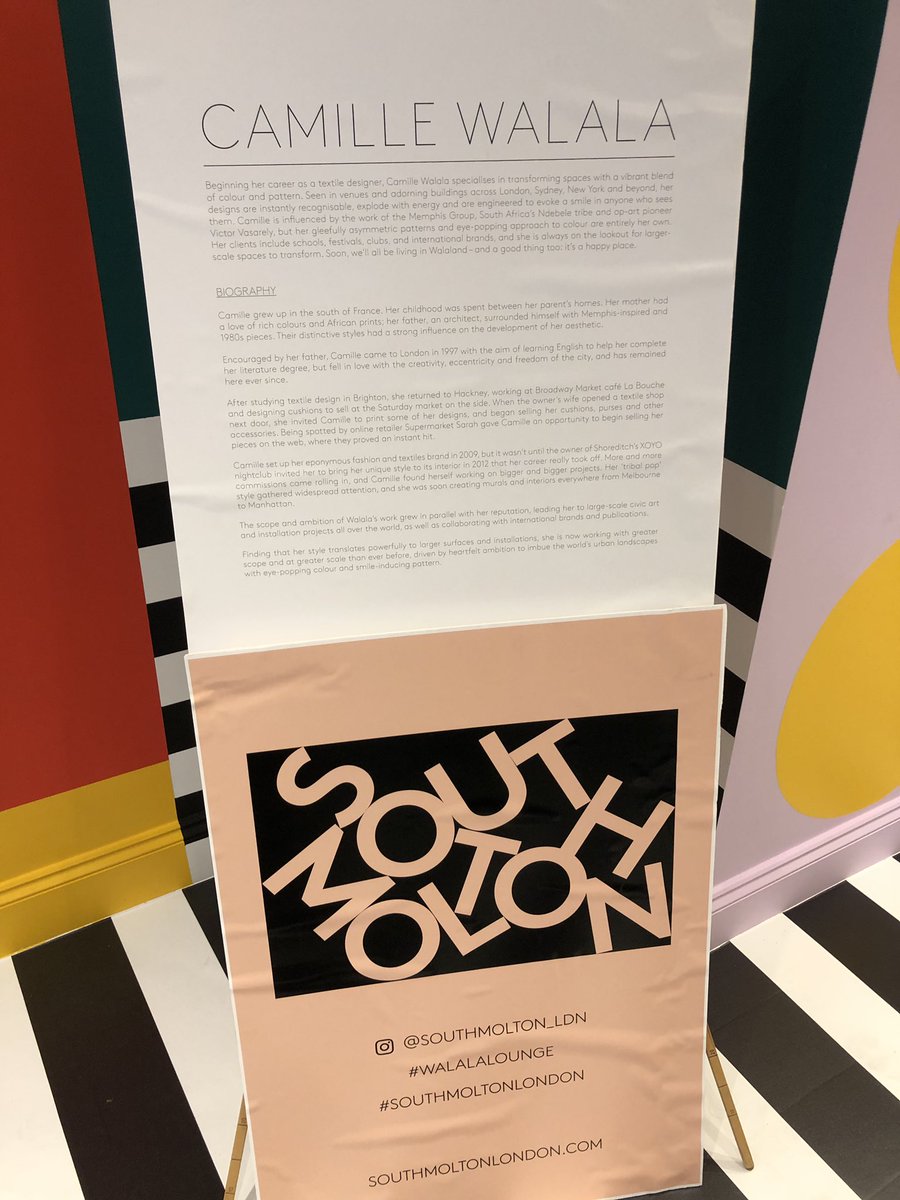 As part of #londondesignfestival @L_D_F designer @camille_walala has teamed up with @Grosvenor_LDN to produce #walalalounge & give #southmoltonlondon a make over & visitors new places to sit!

Delighted to have marked the opening today. Free talk tonight at 5pm! 20 Sth Molton St