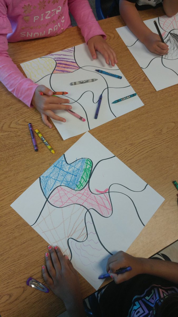 JessopJS's tweet image. After experimenting with different types of lines, we made our first art task today. Our goal was to use a variety of lines and colour for presentation:)