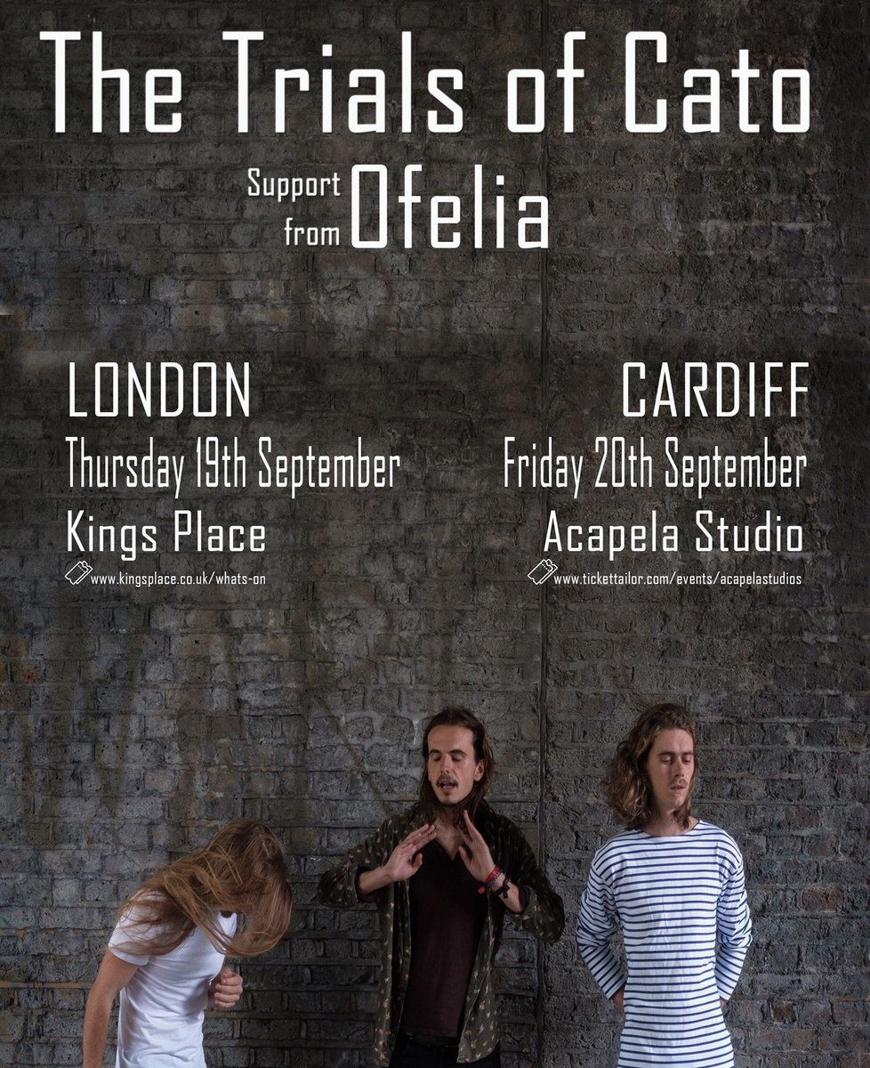 Ofelia (@ofeliaband) on Twitter photo Londoners & Cardiffers!
Our debut as a trio will be supporting our pals, and way-more-used-to-it trio <a href="/thetrialsofcato/">The Trials of Cato</a> next week.
Catch us in <a href="/KingsPlace/">Kings Place</a> 19th Sept, &/or <a href="/acapelastudio/">Acapela Studio</a> 20th Sept.
🎟There are still a few left, so get your tickets quickets.
See you there! Londoners & Cardiffers!
Our debut as a trio will be supporting our pals, and way-more-used-to-it trio <a href="/thetrialsofcato/">The Trials of Cato</a> next week.
Catch us in <a href="/KingsPlace/">Kings Place</a> 19th Sept, &/or <a href="/acapelastudio/">Acapela Studio</a> 20th Sept.
🎟There are still a few left, so get your tickets quickets.
See you there!