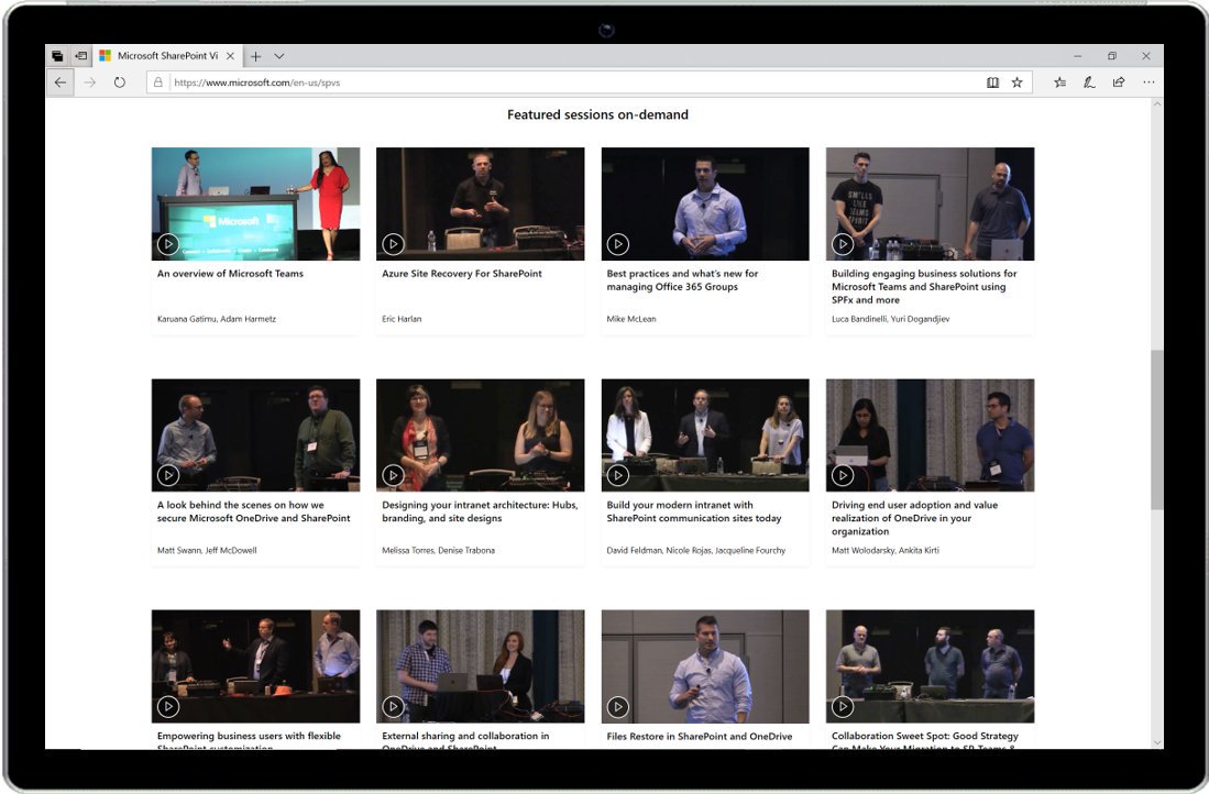 SharePoint's tweet image. #SPC19 is now on-demand! Watch the keynote with @JeffTeper and 55+ breakout sessions on @SharePoint, @OneDrive, @MicrosoftTeams, @Yammer, @MicrosoftFlow, and @MicrosoftStream...plus related blogs and customer stories. msft.social/lllBUi @SPConf