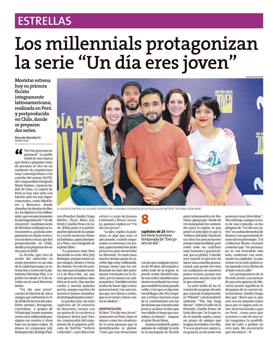 movistarcl_corp's tweet photo. Los #Millennials se toman la pantalla de Movistar Play 😜 ¡Ya está disponible #UnDíaEresJoven! 📽️📲 La primera serie original de Movistar, realizada 100% en Latinoamérica 😍 Lee la nota de @LaEstrellaValpo aquí 👉🏻 https://t.co/UbArk1Cgqz @MovistarChile https://t.co/MWWMIKCehn