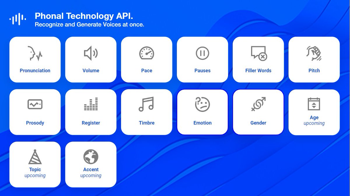 PhonalTech's tweet image. Dear Colleagues,
Great news ahead!

@PhonalTech started recognizing 2 new #NLP #speaking  data points: #emotion and #age!

11 speaking points at the moment and 3 more upcoming.
#API to integrate as a bonus.

#VoiceFirst #MachineLearning #VirtualBeings