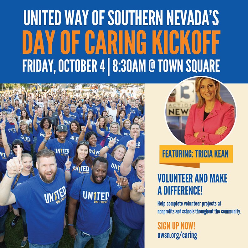 FlowersLV's tweet photo. Join us at @townsquarelv on Oct 4 at 8:30am for the Day of Caring Kickoff featuring @TriciaKeanKTNV of @KTNVLasVegas and @UWSN. Make a difference in our community by volunteering at local nonprofits and schools. Visit https://t.co/xMXYvginpr to find out more! #UWSN #United4Vegas https://t.co/CdQJAGnRgo