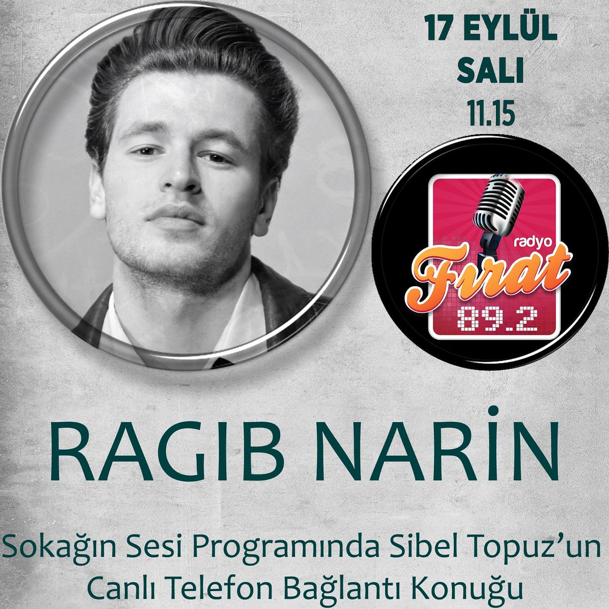 Ragıb Narin 17 Eylül Salı Günü Saat 11:15'te Radyo Fırat Sokağın Sesi Programında Sibel Topuz'un Canlı Telefon Bağlantı Konuğu Olacak Sakın Kaçırmayın... <a href="/narinragib/">Ragıb Narin</a> @utkusametseyhan <a href="/seyhanmuzikcom/">Seyhan Müzik</a> <a href="/radyofirat1/">Radyo Fırat</a> <a href="/sibeltopuz/">Sibel Topuz</a>.st <a href="/cenkleyoklama/">Cenk ALPTEKİN</a>