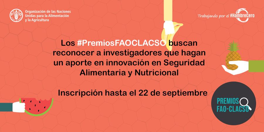 Los #PremiosFAOCLACSO buscan reconocer a investigadores que hagan un aporte e innovación en Seguridad Alimentaria y Nutricional.

Anotate hasta el 22 de septiembre → bit.ly/faoclacso19