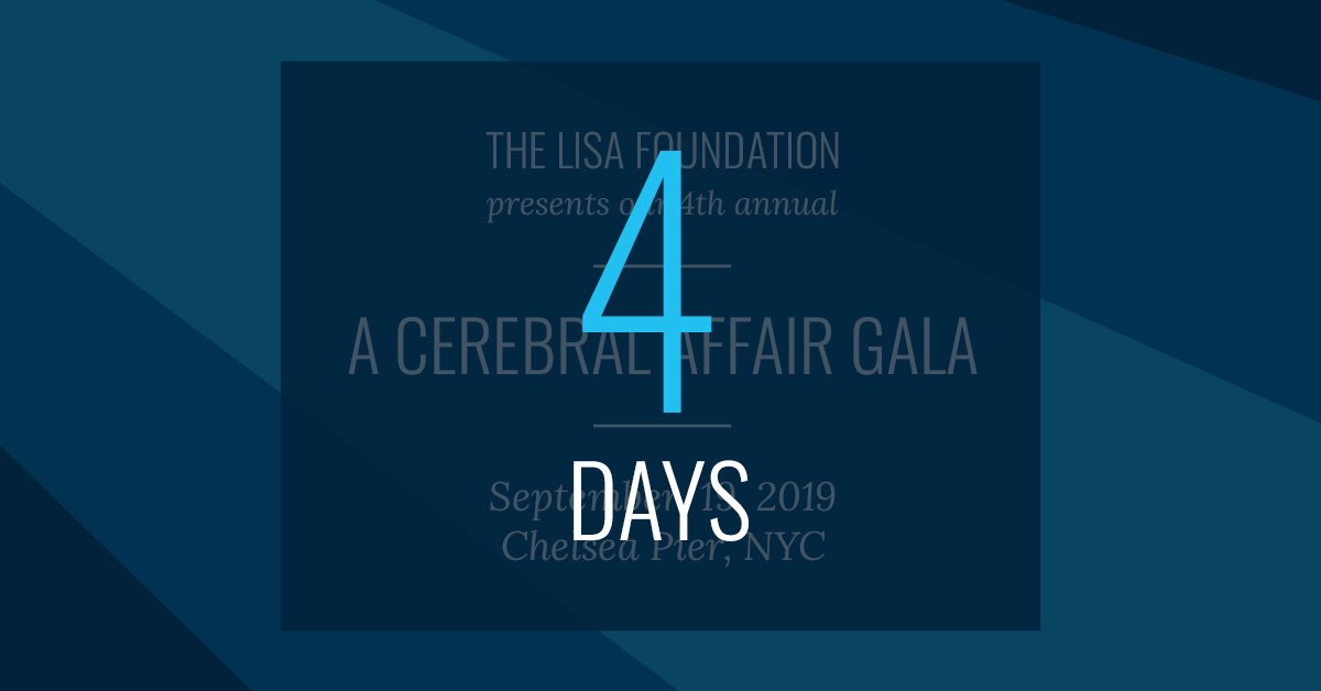 LisaFoundation's tweet photo. 4 days away from our 4th A Cerebral Affair >> https://t.co/ZKPlepshdl. We can't wait to gather with everyone to further education, awareness, research &amp; support initiatives that are so critical to improved patient outcomes. Stay tuned for updates! #TheLisaFoundation #LoudForLisa https://t.co/20d0qMMS36