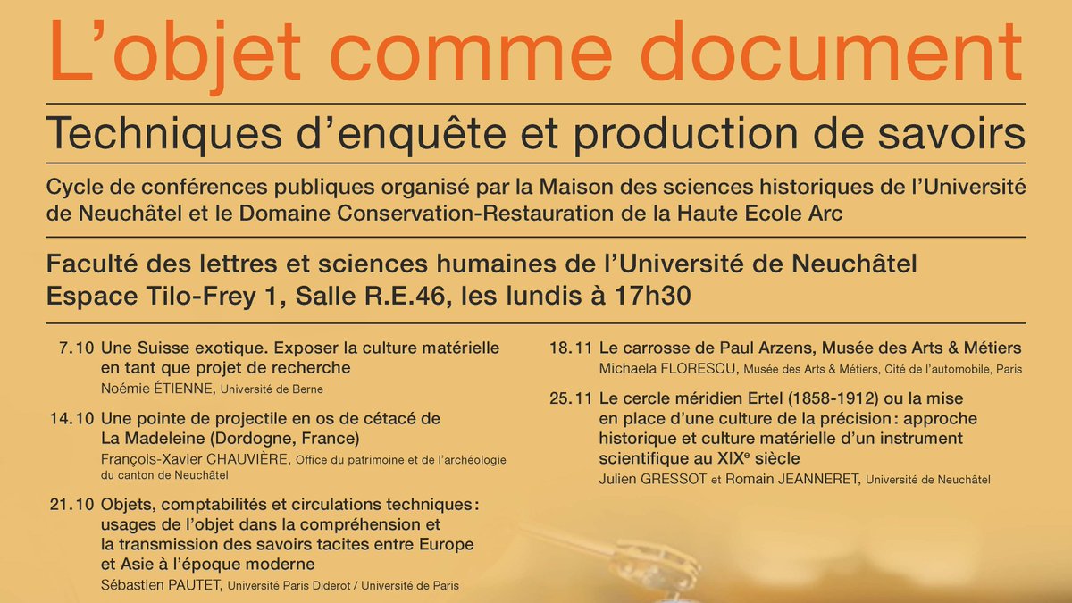 Cycle de conférences publiques sur "L'objet comme document" <a href="/UniNeuchatel/">Université Neuchâtel</a> 
cutt.ly/UwH3WlU