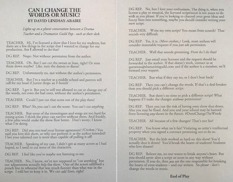 lindsayabaire's tweet image. Here’s a script that I don’t mind being copied, xeroxed, shared, passed around, posted, reproduced or performed.  (So long as you #DontChangeTheWords.)  A gentle reminder from your friends at the Dramatists Guild (@dramatistsguild).