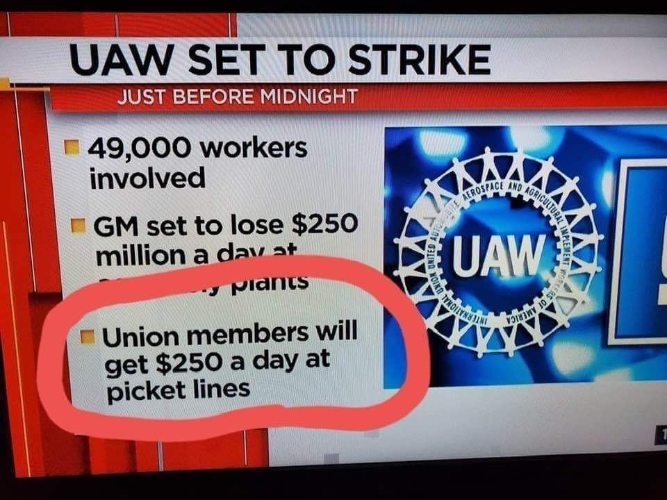 DonaldJButler1's tweet photo. That $250 we make a WEEK, is money that we as UAW members have set aside in our union dues to help cover us for this eventuality. GM is not paying a singal penny for this. We the members of the UAW are. Weekly not daily, and only after the 15th day. #uaw #generalmotors #American https://t.co/HV9wco7VaH