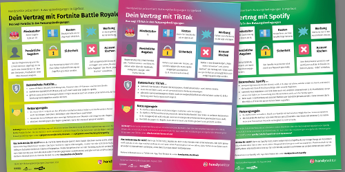 klicksafe's tweet photo. Im Material „#Nutzungsbedingungen kurzgefasst“ stellt @Handysektor die AGB populärer Apps &amp; Spiele für Jugendliche kompakt vor. Neben #WhatsApp, #Snapchat &amp; #Instagram sind nun die Nutzungsbedingungen zu #TikTok, #Fortnite &amp; #Spotify verfügbar https://t.co/u4mkUR8Zes https://t.co/vZMlMWmU19