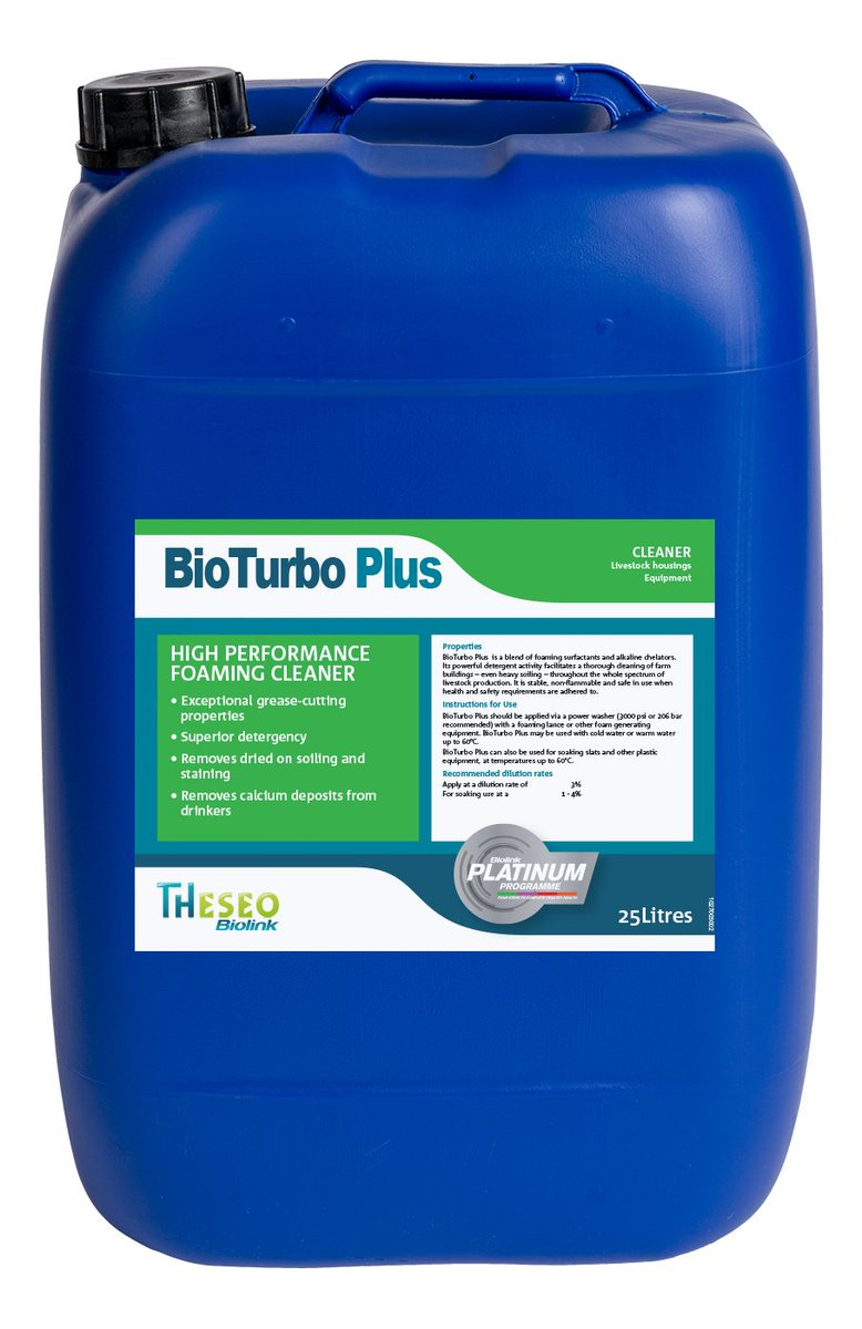 BiolinkLtd's tweet photo. Get the ultimate clean down for your agricultural buildings with BioTurbo Plus. It's exceptional grease cutting power and the added ability to remove lime scale with out using  acids will ensure a fast turn around and save you time and money.

More info. https://t.co/wnyIsvnnrD https://t.co/VeHlWXYUxs