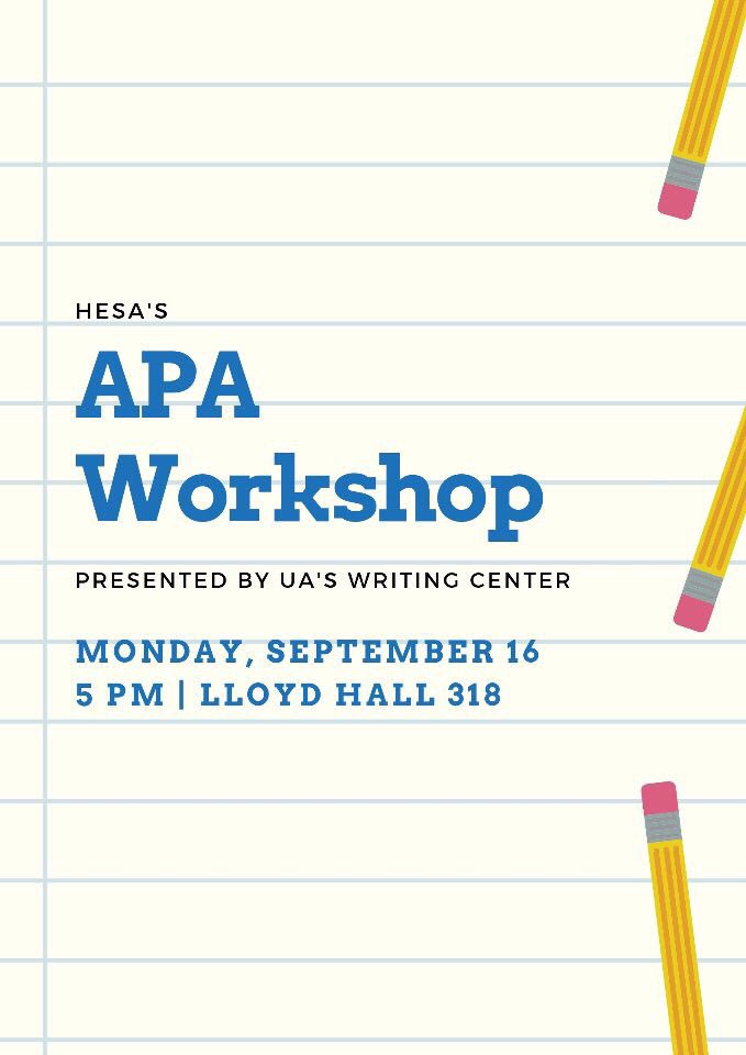 Brush up on your APA skills! Tonight at 5PM in Lloyd Hall ✍️ 📚 📝