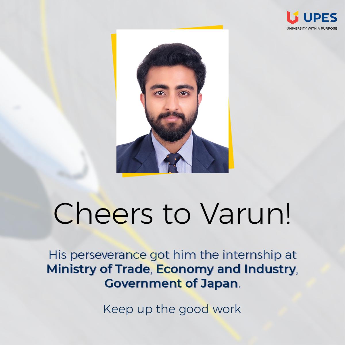 UPESDehradun's tweet photo. Mr. Varun Dua, a student of #BTech Aerospace Engineering with Specialisation in Avionics got the opportunity to work at Ministry of Trade, Economy and Industry, Government of Japan in the form of a fully-funded internship.
#UPES #UniversityWithAPurpose #Internship https://t.co/mfkmpz43Yy