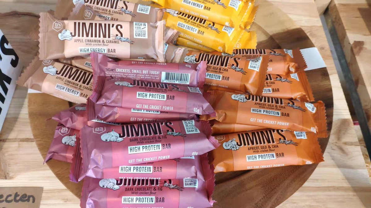 High energy bars with crickets and granola with buffalo worms in Arnhem, Netherlands  #edibleinsects #crickets #buffaloworm #energybars <a href="/JiminisFood/">Jimini's</a> #Netherlands #futurefood #entomophagy