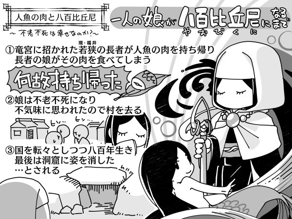Uzivatel パンタポルタ Na Twitteru 日付が変わっちゃったけど 今日の1コマ漫画を公開したよ 一人の娘が八百比丘尼 やおびくに になるまで 竜宮から持ち帰られた人魚の肉を食べた娘は なぜか不老不死になった T Co Imdkgojusi