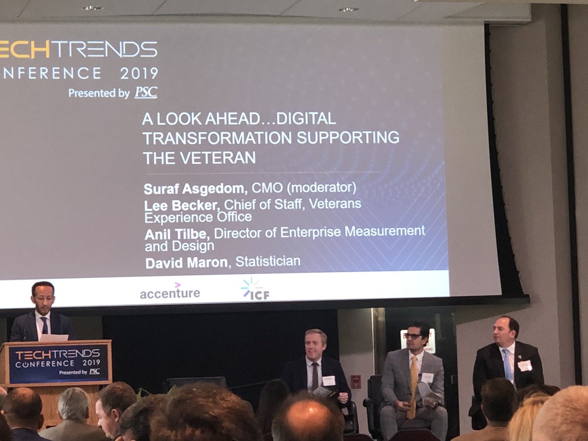 mikehking's tweet photo. Great transformation panel from @DeptVetAffairs leaders. @LeeBeckerDC talked about how systems failed VA before CX capabilities. He talked about #CX domains of Data, Tools (Tech, Trainings, Ambassadors), Technology (Improved https://t.co/NT3CQaWst2), and Engagement #PSCtech19 https://t.co/P7XuMKeJwB