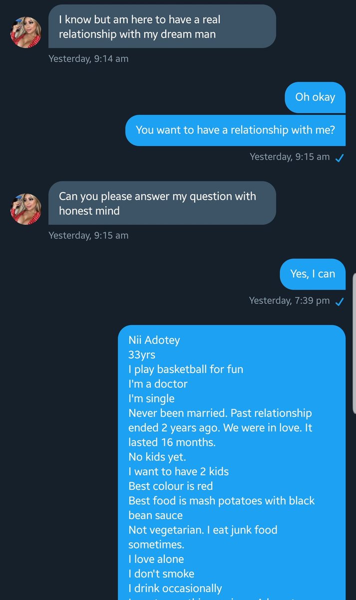 I mean, right from the get-go it was obvious this was a fake account. From the username, to the fact that the account was created a couple of weeks ago, to the "Inbox me".But I decided to indulge a little cos it'll be fun, and I was right.Nbs copy & paste questionnaire 
