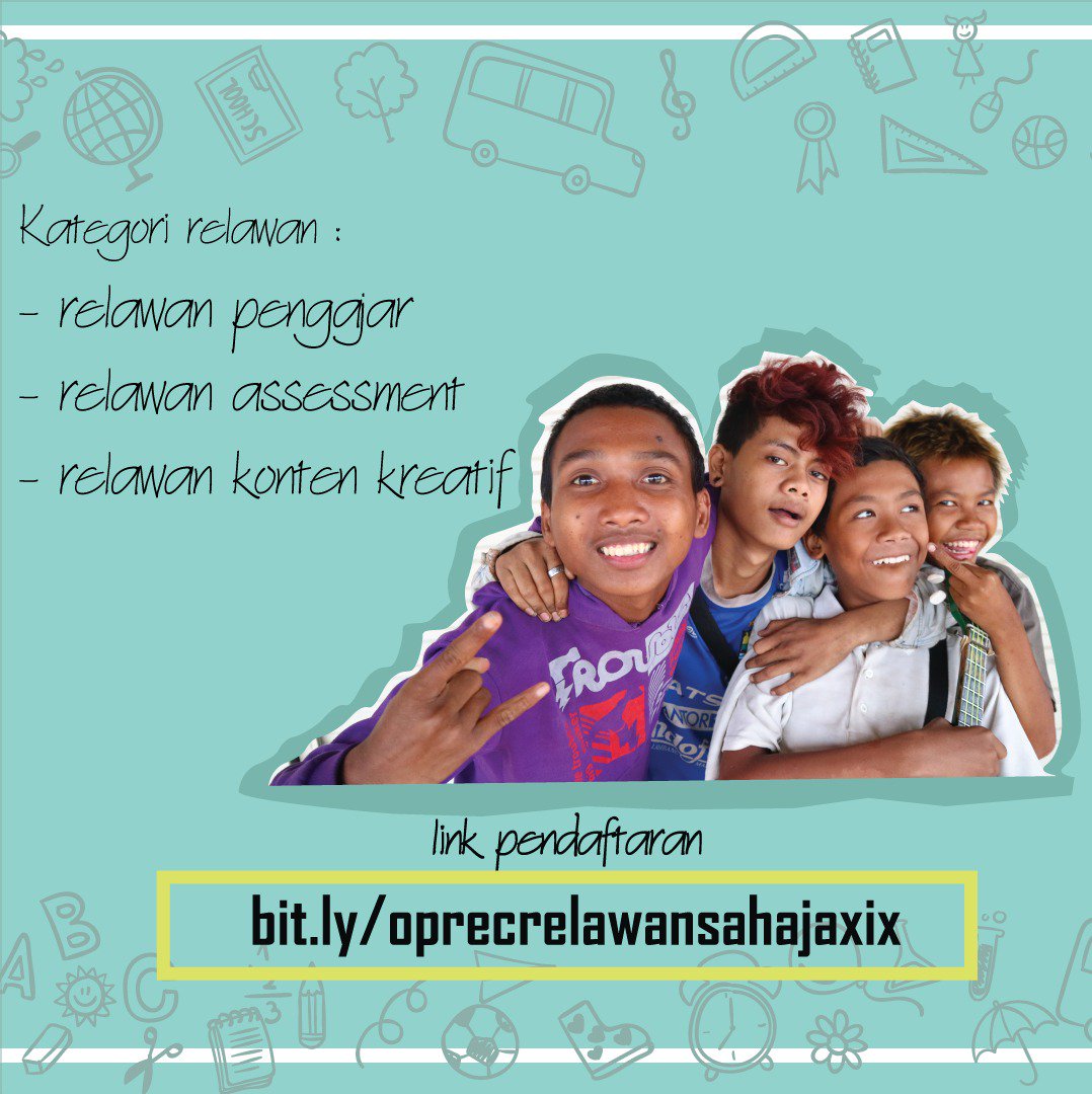 Rubel_Sahaja's tweet photo. [OPEN RECRUITMENT RELAWAN SAHAJA XIX]

Kategori Relawan yg dibutuhkan:
- Relawan Pengajar
- Relawan Assessment
- Relawan Konten Kreatif

Bagi yg berminat menjadi bagian dari RELAWAN SAHAJA

Segera DAFTARKAN DIRIMU! sblm tgl 25 September.

#openrecruitment #relawan #volunteer https://t.co/MFw9WicuTL