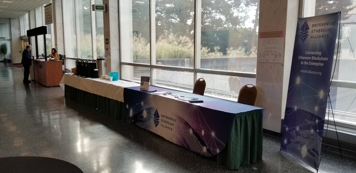 EntEthAlliance's tweet photo. All set up at the @BlockchainIEEE Summit! If you're here, stop by our booth to say hello! #IEEEBlockchainAtNIST https://t.co/FxXm8TGsfK