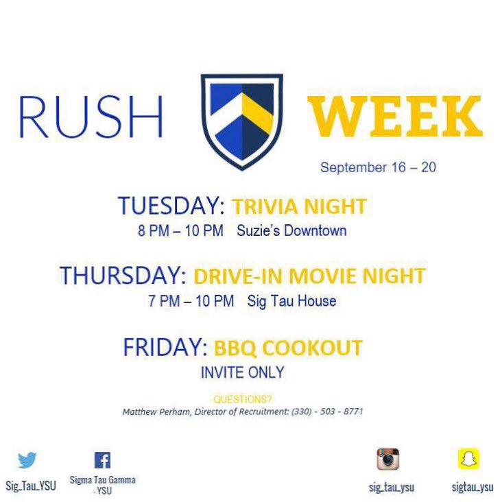 Last week of rush events so don’t miss out! Come experience what the Noblemen on campus are about.