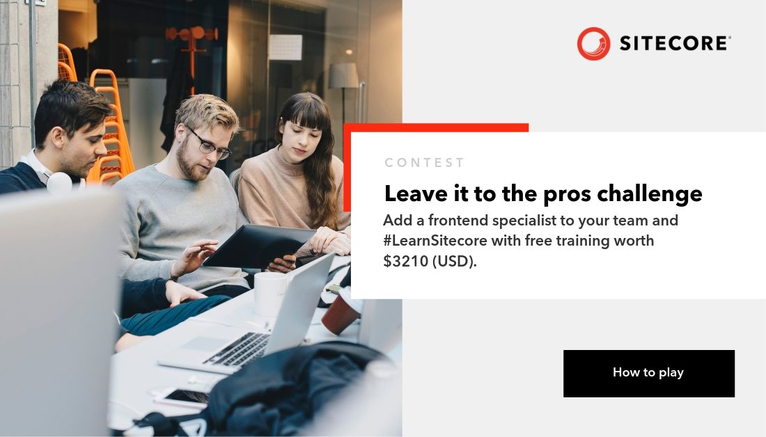 Take part in the “Leave it to the Pros” challenge. Win prizes for two worth $3,210 USD by shouting out your fellow developers. Frontend Developers mention a Backend Developer and vice versa. Details: siteco.re/ProsChallenge #LearnSitecore