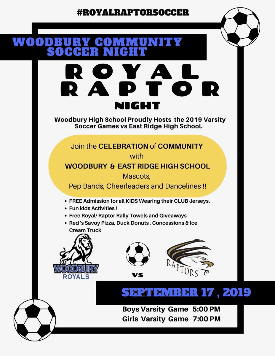 ERGS2020's tweet photo. The day has come! Rivals will go head to head tomorrow night😈 @erhsboysoccer vs Woodbury @ 5PM @ Woodbury High School
Girls Varsity vs Woodbury @ 7PM @ Woodbury High School

We will also be doing activities for Community Night! https://t.co/kr1eplSfSD