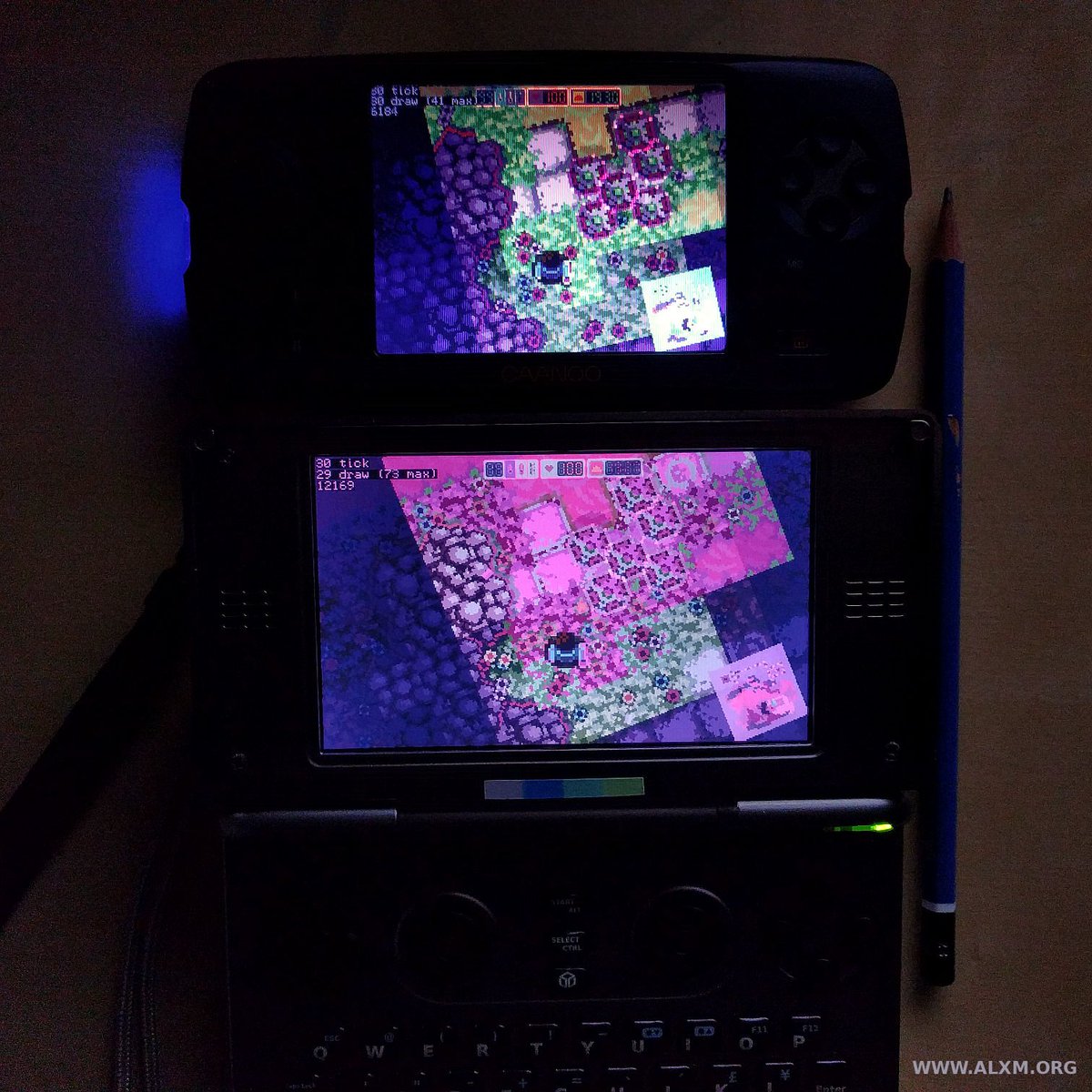 alxmdev's tweet photo. Pandora and the Purple Screen of Death ☠️💜

Thankfully I'm done with all Pandora-related parts of my engine, so the games I'm working on should keep running on it even if I won't be able to see them once the screen dies 🤷‍♂️

#openpandora #caanoo #retrodev #gamedev https://t.co/hwKdbjtzAo
