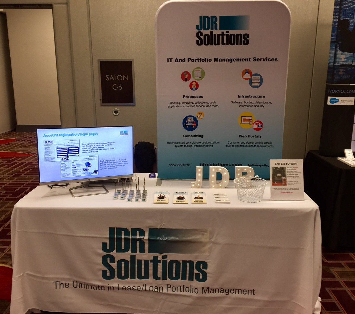 jdr_solutions's tweet photo. Our trade show display at the @ELFAOnline Operations & Technology Conference is ready for visitors. Stop by and drop a business card in the basket for our beverage backpack drawing! #JDRatOpsandTech #ELFATechnology https://t.co/gCJwSMgYO6