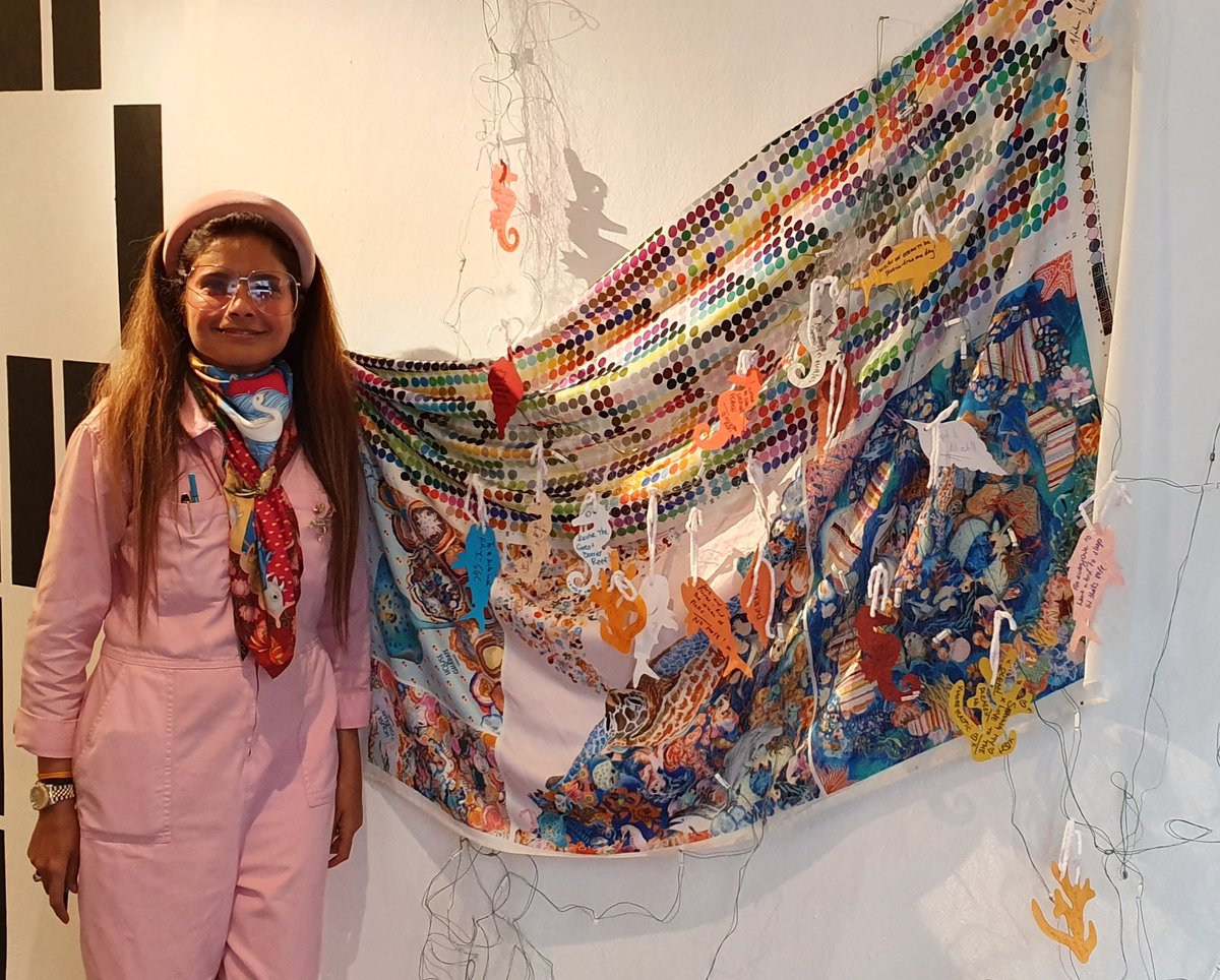 ASwaddling's tweet photo. #SeaweedSilk installation at London Fashion Week SUPER SUPER SUPER event. Looking forward to the release of the #BlueFashion seaweed silk scarves later this year! @houseofgharats https://t.co/3UxvymxmFa