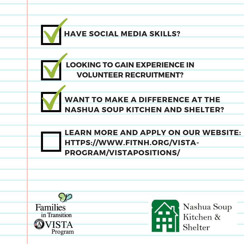 FITNHVISTA's tweet photo. Do you have excellent communications skills? Interested in serving with the @NSKorg?  #GetThingsDone as their marketing and community engagement VISTA!  Learn more and apply at https://t.co/wpx04pc2Eu
#Volunteer #NH #NewHampshire https://t.co/YVhU7Ks7i7