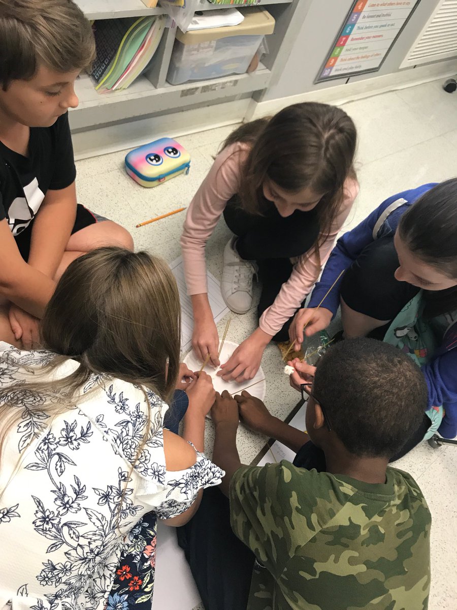 TammeehTammy's tweet photo. Mrs. Held’s 5th grade students are working as scientists to build a tall M. Mallow Telescope. Yay teamwork! #DESengaged @YCSD @shutton22 https://t.co/zRvtABzlQJ